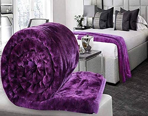 MIRAVU Purple Double Bed Blanket King Size Heavy Winter Mink Soft AC Room Fleece All Weather Warm kambal Panipat Made in India(85x100) (Purple, Double)