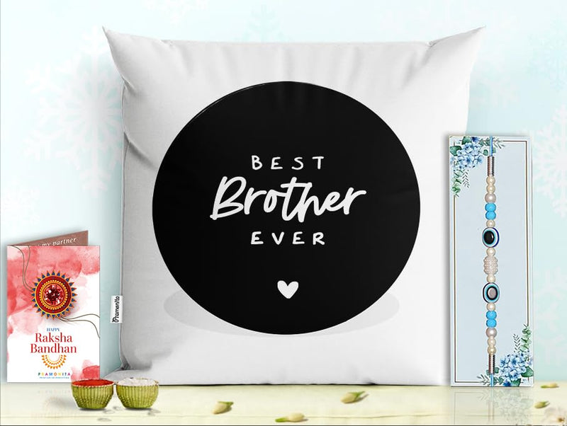 Pillow Rakhi for Brother with Gift - Rakhi with Rakhi Cushion with Filler Greeting Card- Rakhi for Brother, Gifts for Brother, Gifts for Rakhi, Gifts for Rakshabandhan Rakhi Gifts-PC-CU-10