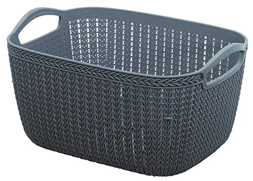 Kuber Industries Q-6 Unbreakable Plastic Flexible Large Storage Baskets with Handles|Wovan Design & Flexible Plastic Material|Size 29 x 22 x 16 CM (Grey)