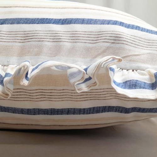 Sleepy Threads Cotton Pillow Cover Striped Pattern with Frilled Border and Envelope Closure | Super Soft & Breathable Pillow Case (Size 27x18 inches)