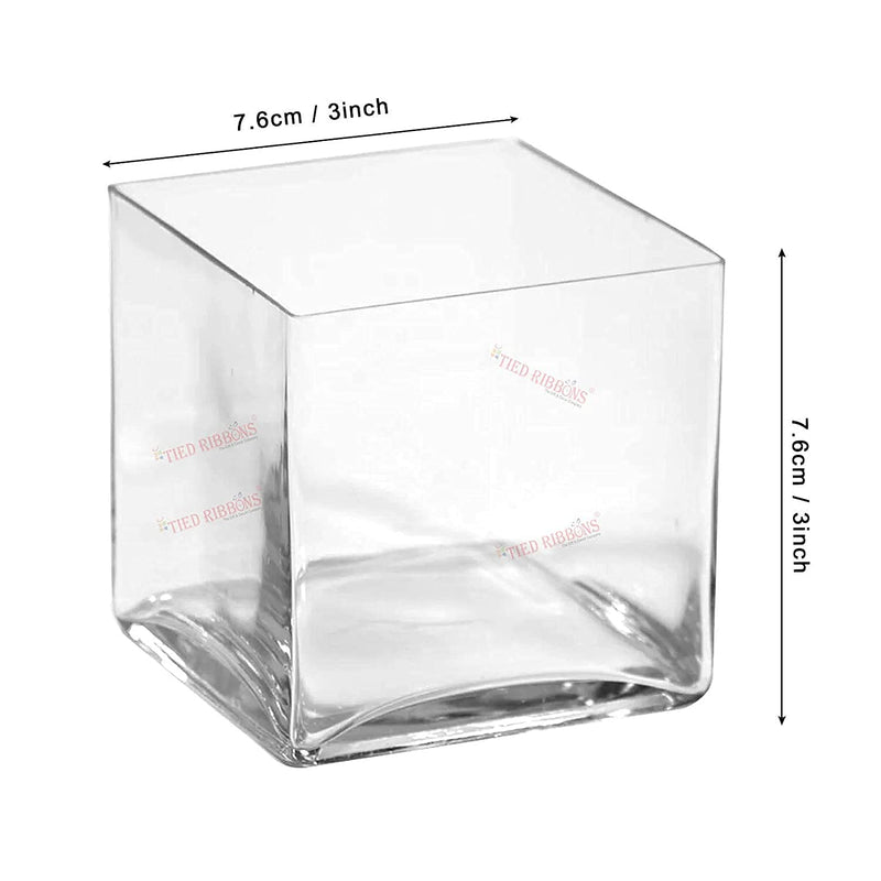 TIED RIBBONS Set of 3 Square Glass Vases for Plants Flowers Home Decor, Wedding Decoration, Without Flower (7.6 X 7.6 cm, Clear)