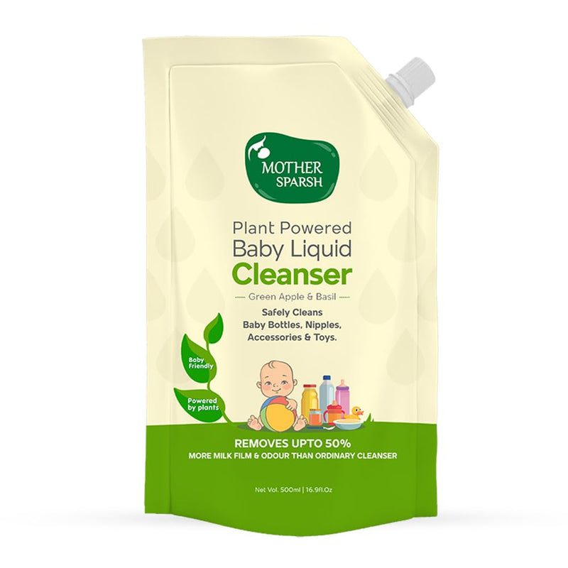 Mother Sparsh Natural Baby Liquid Cleanser (Powered by Plants) Cleanser for Baby Bottles, Nipples, Accessories and Toys, Refill Pack (500ml)