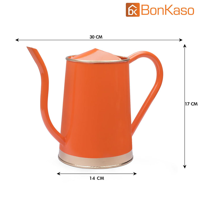 BonKaso 1.5 Litre Metal Watering Can Pot for Home Gardening Watering Plants & Flower, Stylish Long Spout Handle (Red- 1.5 Liter)