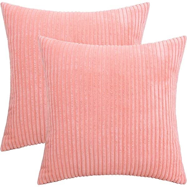 Guffaw / Corduroy/Stripped/Luxury Cushion Covers Standard Size 16"X16" Inches (Peach, 2), 340 TC