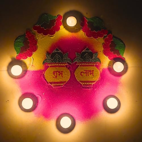 Ready Rangoli Cutouts - Elevate Your Rangoli with Zero Efforts - Kalash with Traditional Green Leaves and Coconut - Set of 2- Customization Available in Colour (Yellow/Orange/Red)