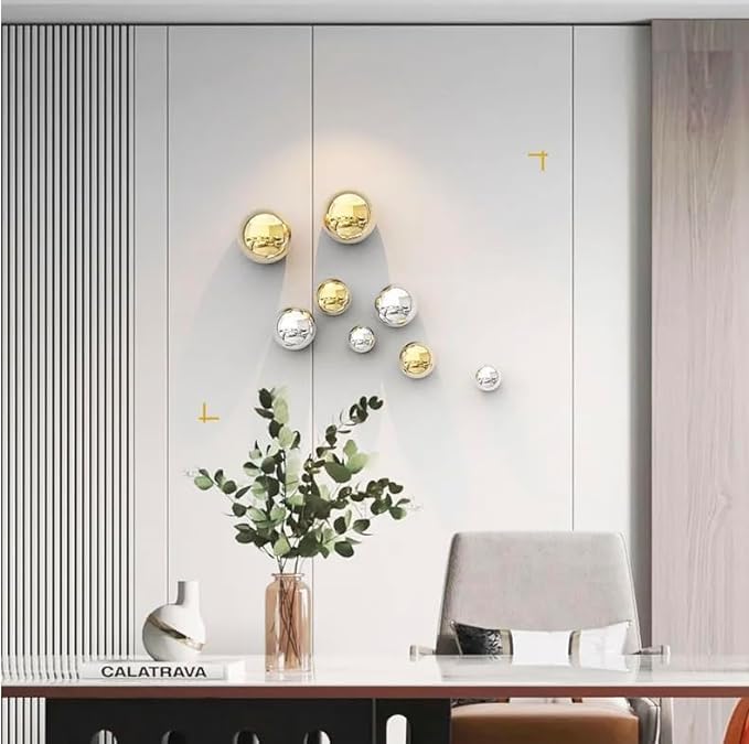 ZasaDecor Metal Wall Decor Set of 10 Luxury Ball Design Perfect for Living Room/Hotel/Restaurant/Bedroom/Drawing Room (Electroplating Gold And Silver)