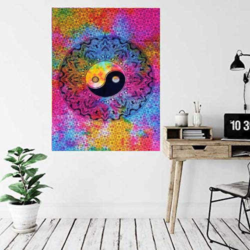 Doraya Psychedelic Ying Yang Tie Dye Mandala Tapestry Hippie Hippy Celestial Wall Hanging Indian Bohemian Tapestries (Multicolour, Poster (30x40 Inches))