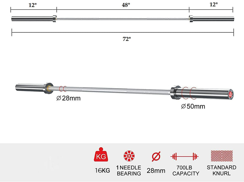 Konark Fitness 5 Feet Olympic Barbell Rod Bench Press, Deadlift, Powerlifting, CrossFit Training (28 mm Internal Dia and 50mm Outer Dia) with Two Impoted PVC Collar (5 Feet with PVC Lock)