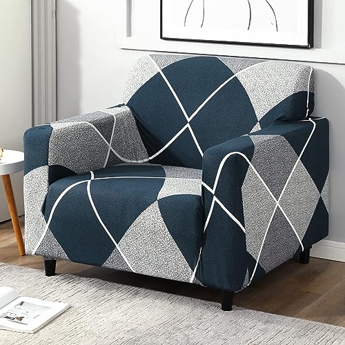 Furshine Blue Rhoumbus Sofa Cover One 3 Seater and Two 1 Seater Fully Covered Universal 5 Seater for Living Room Non-Slip Sticky Elastic Stretchable Couch Sofa Set Slipcover Protector