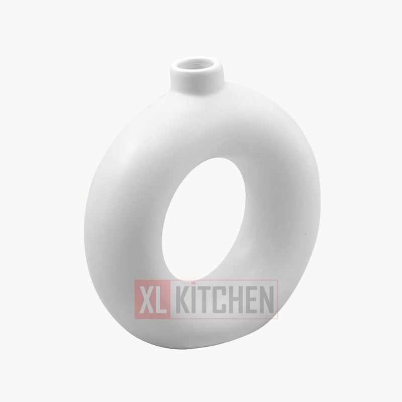 XL Kitchen Ceramic White Ceramic Donut Vase/Flower Vase, Grass Vase