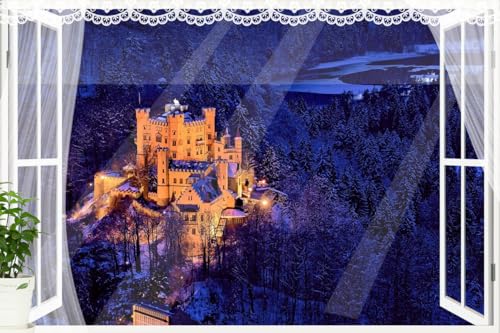 JVERF - JZZB04449 Germany Castles Forests| Self-Adhesive Open Window Wall Sticker