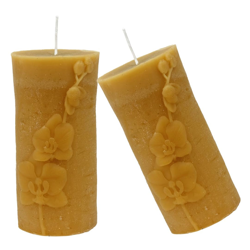 ANP BEE® 100% Natural Beeswax Pillar Candle with Flower Texture I Hand Made, Smokeless, Unscented I Candles for Home Decor I 25 Hrs Burn Time I 2.5 x 5.5 Inch Golden Yellow (Pack of 2)