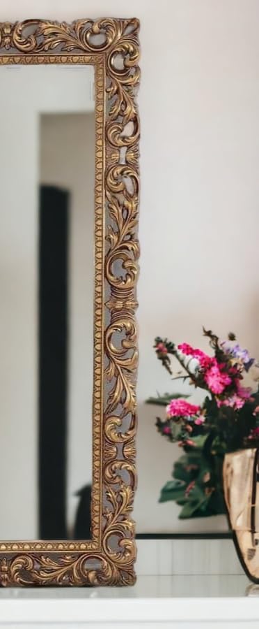 AESTHETIC DECOR (4x2.5 Wooden Carved Wall Mirror Frame Solid Wood, | with Out Mirror | Crown Pattern