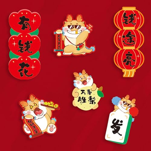 ATORSE® 6 Pieces Chinese New Year Refrigerator Magnets for Home Door Spring Festival Style B