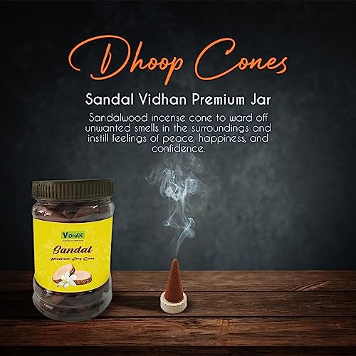 V, VIDHAN Dhoop Cones Guggal Premium Jar 100Gm | No Bamboo | No Charcoal | Dhoop Batti | Pooja Dhoop Cone | (Guggal)