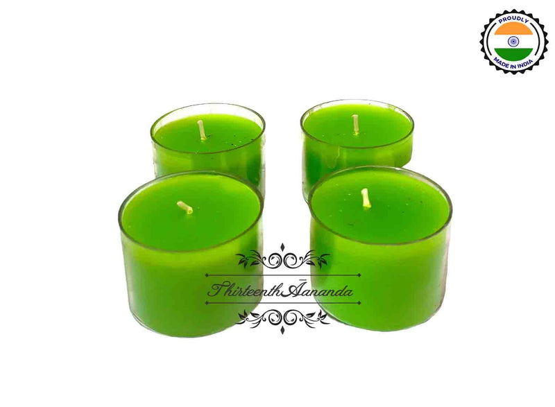 ThirteenthAananda Big Scented Tea Lights Candles in Clear Cups Premium Long Burning Scented Tealight Candles for Spa, Home Décor, 15 Hours Burn Time, Pack of 4, 60 GMS Per Pcs (Lemongrass)