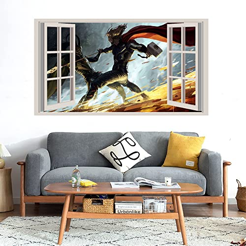 GADGETS WRAP Printed Wall Decal Sticker Fake Window Style Decal (90cm x 50cm) - Thor and Loki Fight