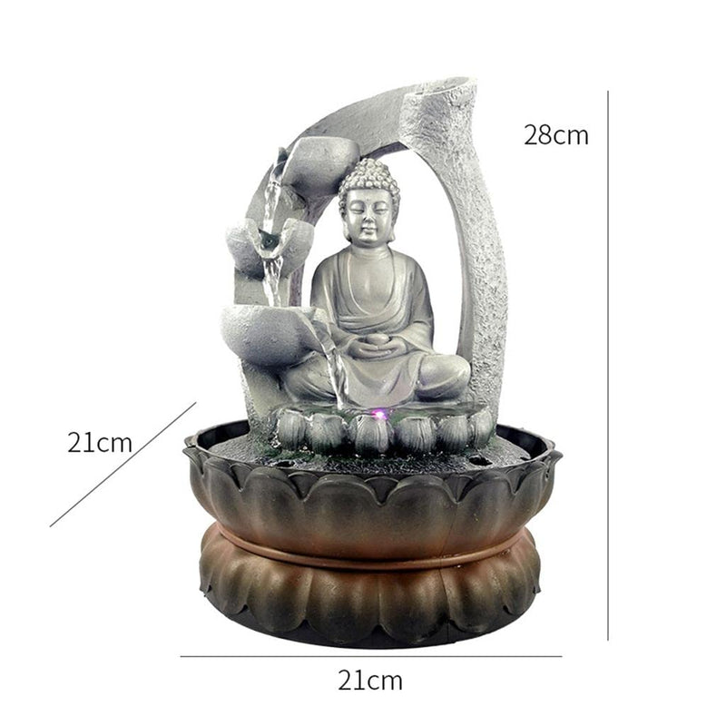 SAZ DEKOR Buddha Tabletop Fountain LED Lights Zen Rock Water Waterfall Home Deck Decor