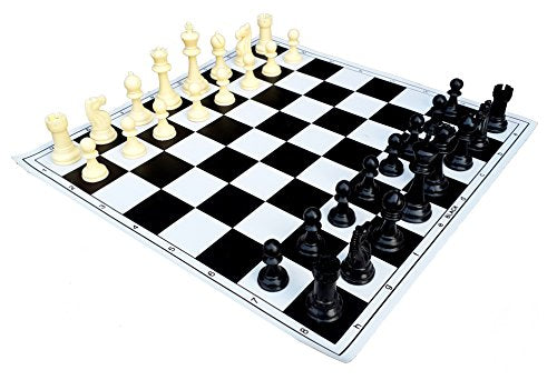 StonKraft 17'' x 17'' Tournament Chess Vinyl Foldable Chess Game with Solid Plastic Pieces (with Extra Queen) - Ideal for Professional Chess Players, Black