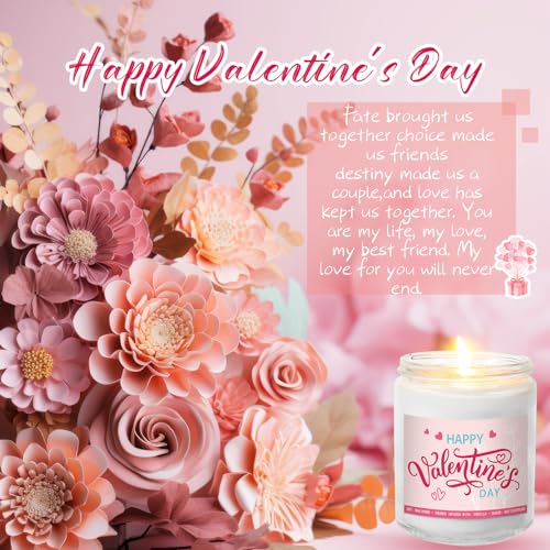 Threlaco 4 Pcs Romantic Gifts for Her, Valentines Day Gifts for Her, Happy Birthday Gifts for Women, Sandalwood, Rose, Lavender, Cream Vanilla Soy Love Candle for Mom Girlfriend Wife, 7 oz