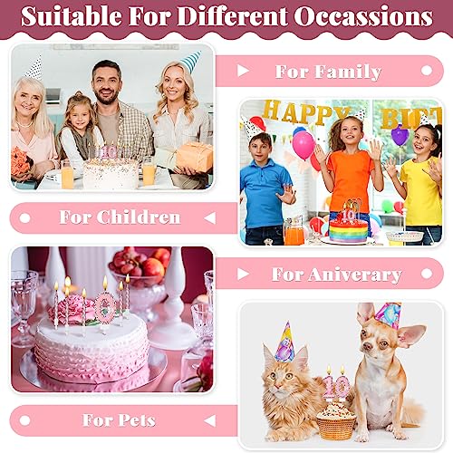 2.75" Large Pink Glitter Happy Birthday Candles Girls Number Candles for Birthday Cakes Sequin Numeral Princess Candle Number Birthday Cake Topper with 10 Long Thin Cupcake Candle for Party (Number 0)