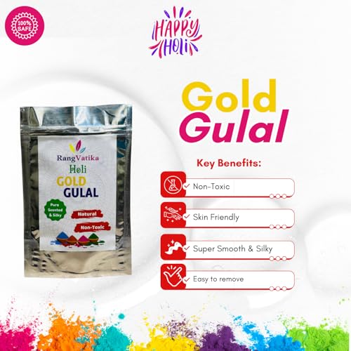 UrbanHoli Gold Gulal - Red (400 Gm) | 100% Natural and Herbal Gulal Holi Gulal | Organic Coloured Powder | Non-Toxic and Skin-Friendly Holi Gulal | Holi Celebration (RED Gold GULAL - 400GM)