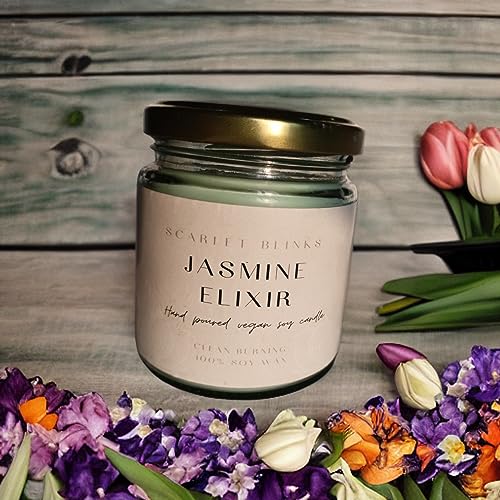 Scarlet Blinks Jasmine Elixir and Soothing Sandal Wood | Soy Wax Candles | Aroma Therapy Candles | Burning Time :-45 HRS Pack of 2