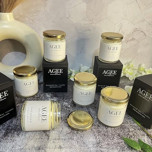 AGEE Scented Soy Wax Candle - Transparent Jar with Golden Lid - 100% Natural, Alcohol & Phthalate Free Fragrance - 38 Hr Burn Time (Date Night - Coffee)