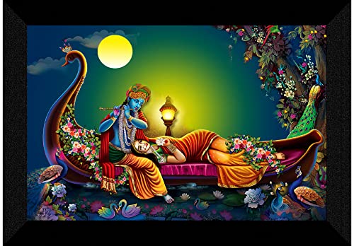 SAF Pack of 1 Radha krishna religious modern art wall painting with framed for living room 11 inch x 14 inch CANFM31323