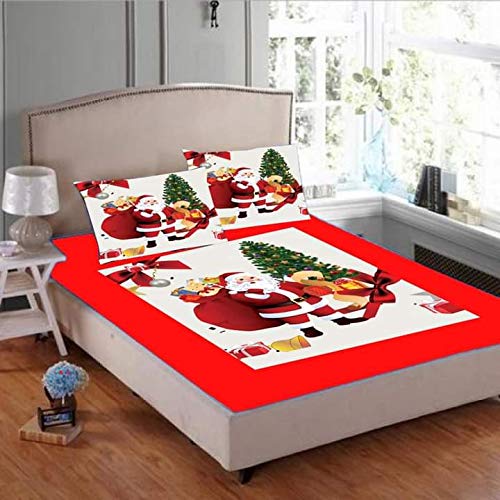 Shri Anand Creations 200TC Digital Print Christmas Bedsheet for Double Bed with Pillow Covers (Santa -5)