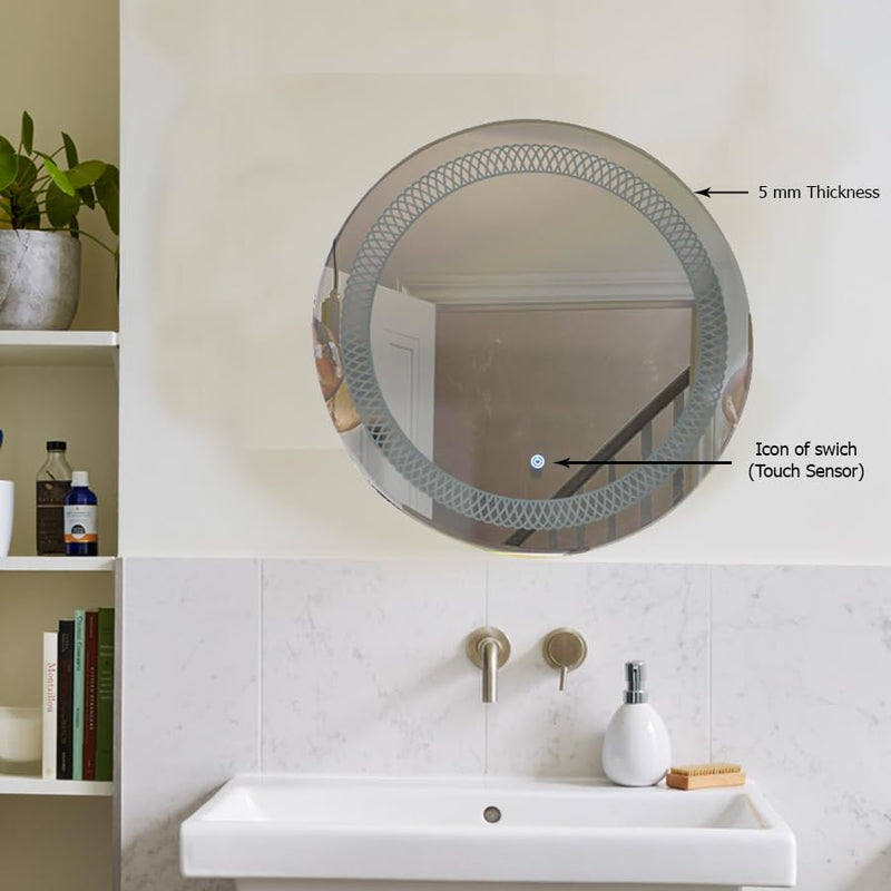 TINITALO Bathroom LED Mirror Home Mirror Wall Mirror with Touch Sensor, 3 Light Effects, Glass, Round LED-7 (18 x 18 Inch)