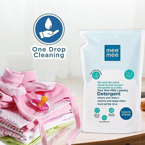 Mee Mee Mild Baby Liquid Laundry Detergent (1.2 L - Refill Pack) | Safe and Gentle| Free from Parabens, Phosphates, Brighteners & Bleach