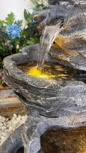 SEPBORN Outdoor Water Fountain, 5 Tier Cascading Rock Design, 40" Height Decoration Gift Gifting with Light and Water Pump