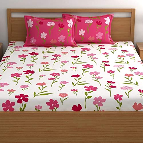 Home Ecstasy 100% Cotton Fitted Bedsheet for King Bed, 200 TC, 1 Bed Sheet (Size 72 x 78 inches) with 2 Pillow Covers (bedsheet Set in Gift Box), Dark Pink