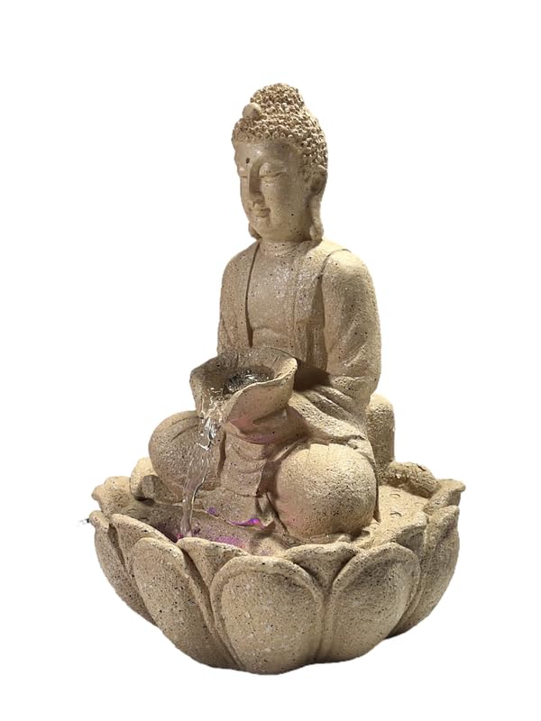 DGC Lotus Buddha Water Fountain with LED Lights & Water Pump | Tabletop Water Fountain | Vaastu Kamal Buddha Fountain for Home, Office, Garden Or Gifting (Beige, 23x15x34 CM)