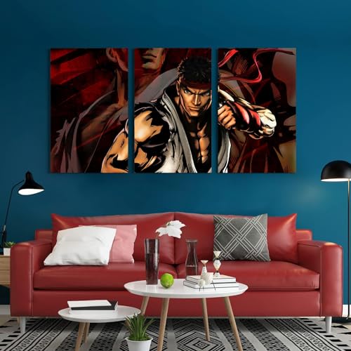 GADGETS WRAP Canvas Gallery Wrap Framed for Home Office Studio Living Room Decoration (3Part, 14x27inch Each) - Street Fighter Ryu (2)