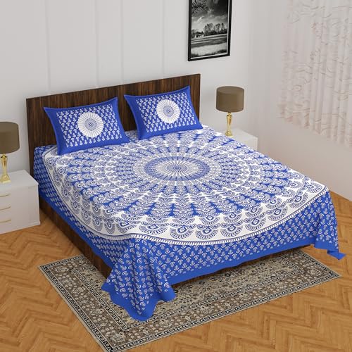 The Hobby Bounty THB 110TC Sanganeri Printed Double Bed Bedsheet,100% Pure Cotton Bedsheet for Double Bed with 2 Pillow Covers, 90x100 inch | Bed003