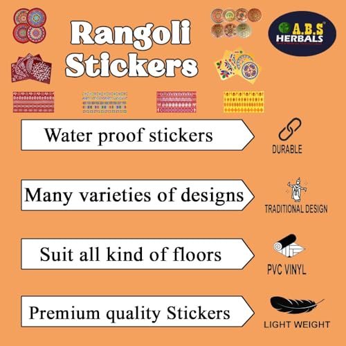 ABS HERBALS : Rangoli/Kolam Sticker/Traditional Handmade Kolam Art/Design Sticker for : Pooja Room, Home Entrance, Tile, Floor. (Pack of 5 Pics (Meroon Border MP5))