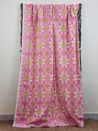 Shlokas Collective Ikkat Pure Cotton Handmade, Artisanal Kingsize Double Bedsheet, 2 Pillow Covers Free, Geometric Pattern (Pink & Sap Green)