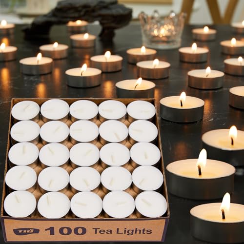 Ashlux Tea Lights Candles 100 Pack[Long Burning 4-5 Hours][Burn Clean] Unscented White Tealight Candles Small Mini Tea Candles White Bulk Tea Light Candles for Wax Melt Warm