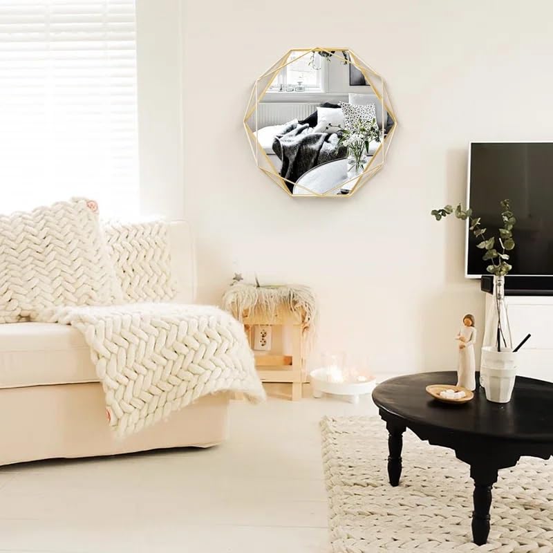 ARTESSA Aesthetic Designer Round Mirror for Living Room with Metal Frame (60 x 45 cm)