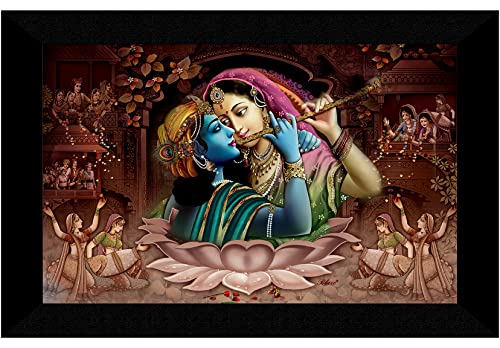 SAF Pack of 1 Radha krishna religious modern art wall painting with framed for living room 11 inch x 14 inch CANFM31268