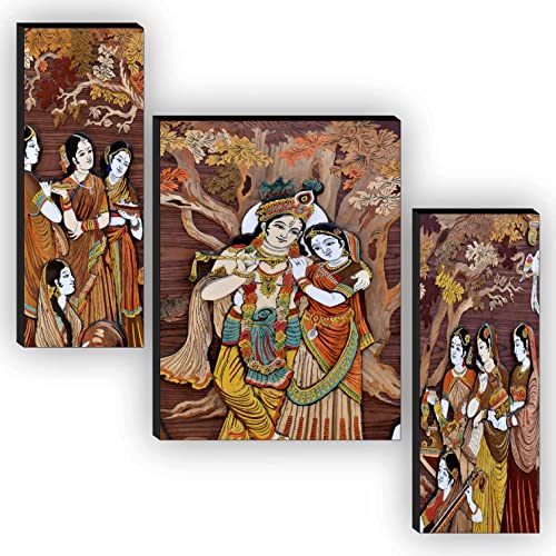 SAF Religious Radhe Krishna UV Textured Painting Set of 3 (18 Inch X 12 Inch, Multicolour, SANFJM31085) Radha Krishna Painting (18 Inch X 12 Inch SANFJM31064, Set of 3)