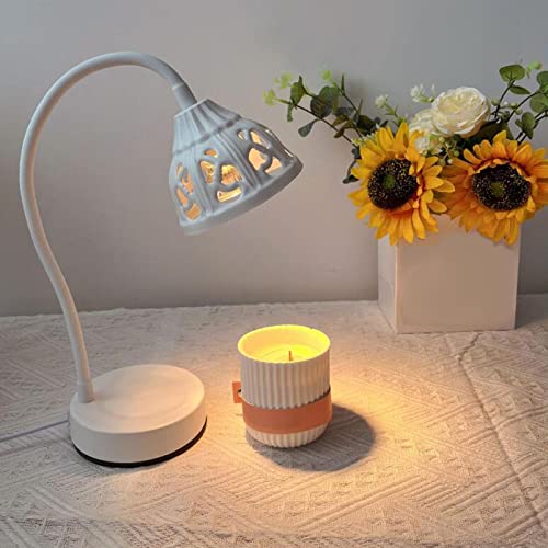 ATORSE® Candle Warmer Lamp Night Light Metal for Scented Candles Table Bedroom White Round|Unique Gift|Night Lamp|Fancy Light|Gadgets Gift For Friend|Cute Table Lamp Light For Bedroom|Bedside Lamps