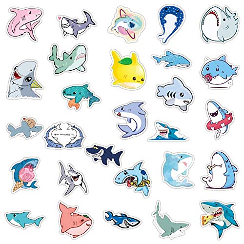 iDream Self-Adhesive Shark Theme Car DIY Waterproof Stickers for Suitcase Laptop Bicycle Helmet (Set of 50) (Multicolour)