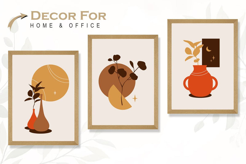 SAF paintings Set of 3 Modern Art Premium Brown Frame Painting For Home DécorSA-B139K3