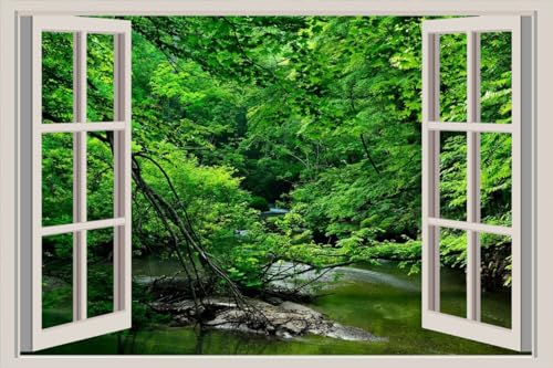 JVERF - JZZA26625 Rivers Forests| Self-Adhesive Open Window Wall Sticker