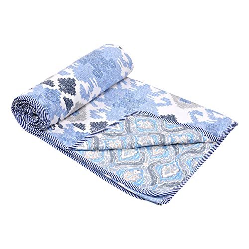 BrandedCentury Reversible Dohar/AC Blanket |All Weather Light Weight | Printed Floral Design Double Dohar for AC Room Double Dohar for AC Room (DOHAR 69 Blue ZIKZAK-D)