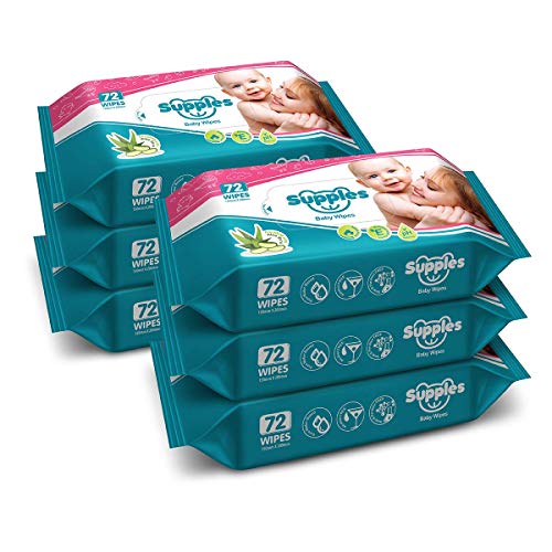 Supples Baby Wet Wipes with Aloe Vera and Vitamin E, 72 Pieces, White (Pack of 6)