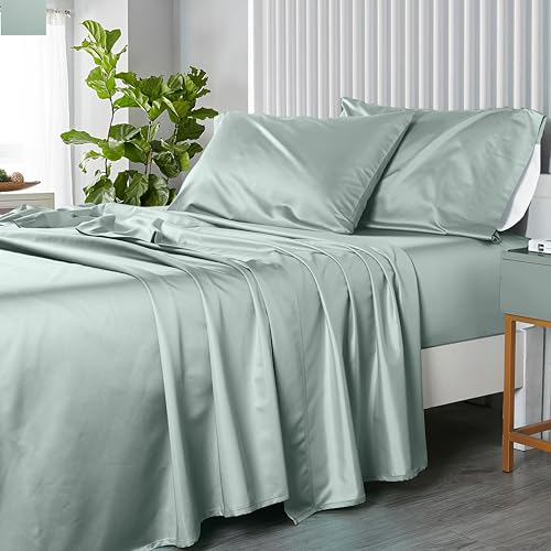 Royal Hotel Split-King: Adjustable King Bed Sheets 5PC Solid Sea 100% Cotton 600-Thread-Count, Deep Pocket